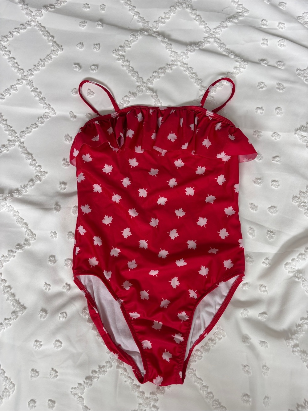 George Red One-Piece Swimsuit with Maple Leafs